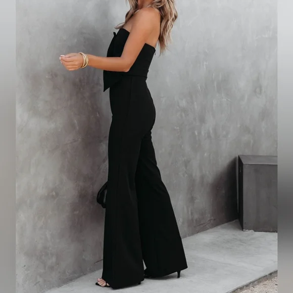 Black Bow Strapless Jumpsuit NWT - Picture 6 of 10